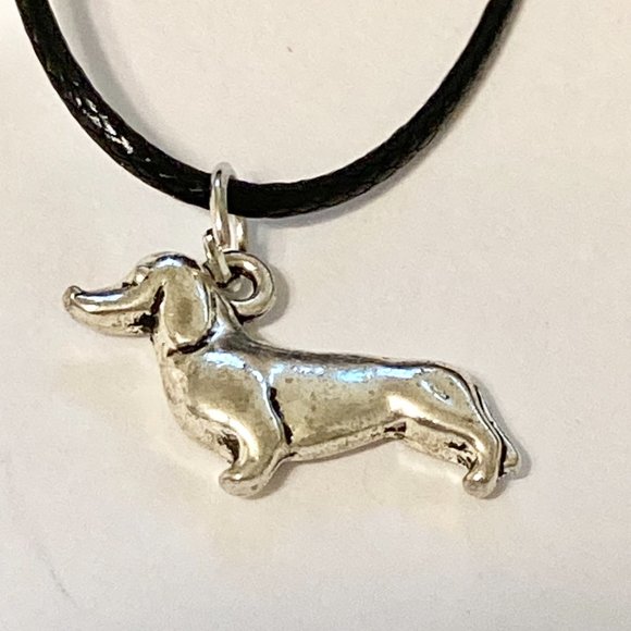 Dachshund Dog Necklace Doxie Silver Plated Black Cord Charm Vet Tech Gift Rescue - Picture 4 of 8